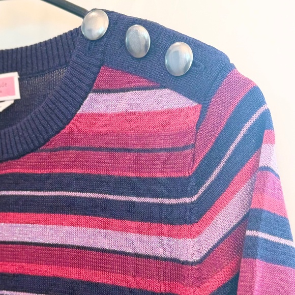 Kate Spade New York Striped Short-Sleeve Knit Top – Button Shoulder Detail Small - Picture 4 of 6